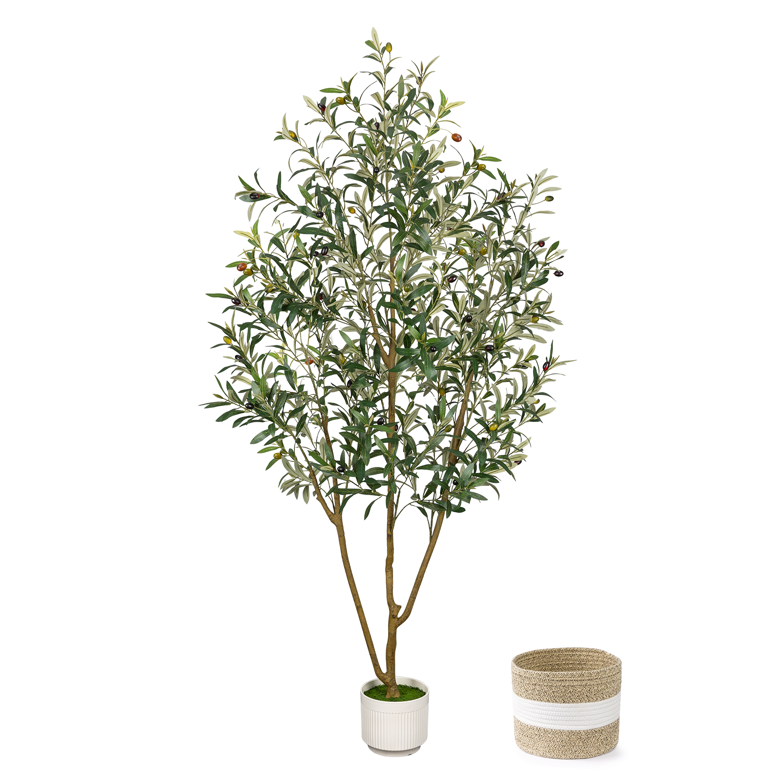 LuceAlberi 6FT artificial multi-branch olive tree with planter and cotton basket