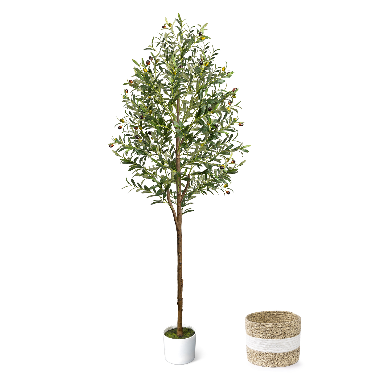 LuceAlberi 6FT artificial single-stem olive tree with planter and basket
